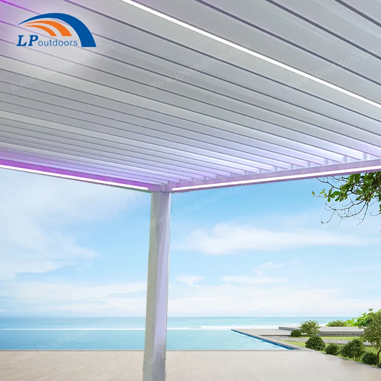 Garden Gazebo Pavilion Louvered Roof Cover Terrace Pergola Aluminum Louvered Pergola For Leisure Place