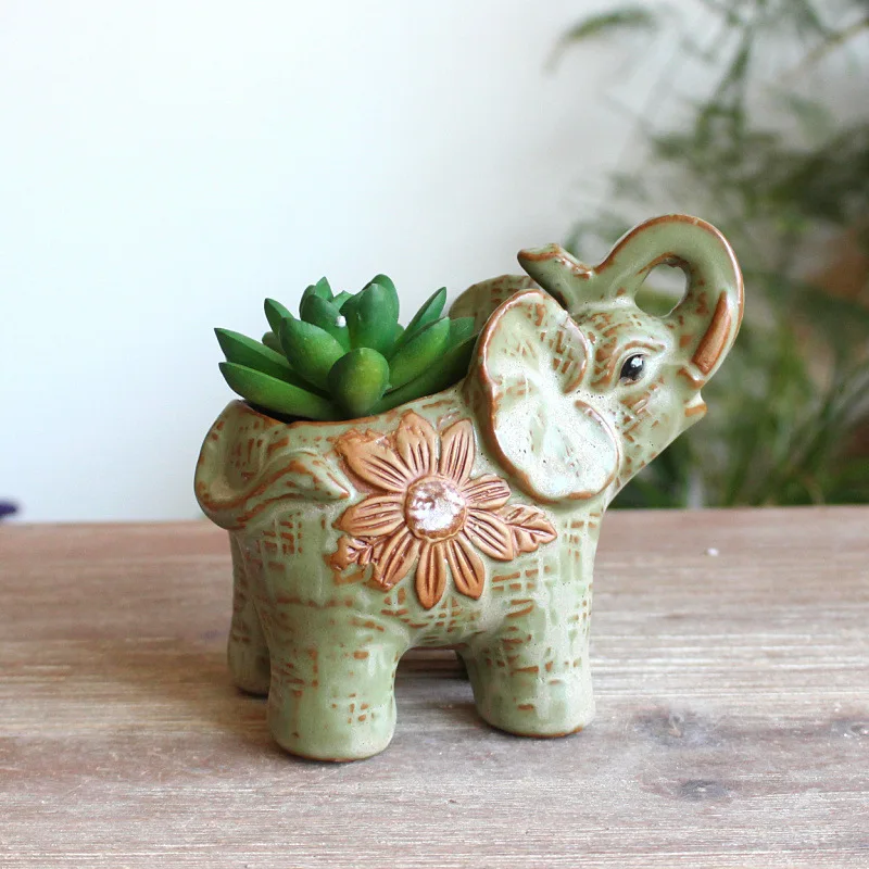 Ceramic glazed fleshy flowerpot Animal elephant fleshy plant Pottery small flowerpot fleshy flowerpot
