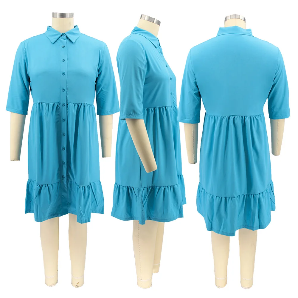 Solid color large fat woman short sleeve shirt dress monotonous fashion 5XL large size dress