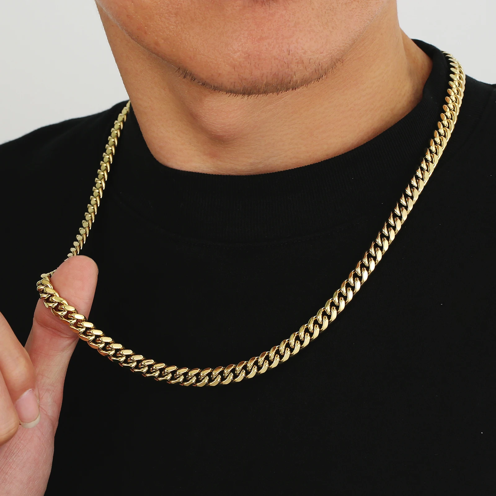 Boys Women Hip-Hop & Cool Style 14K Gold Plated 316L Stainless Steel Necklace 3mm 5mm 8mm 10mm Miami Mens Cuban Link Chain