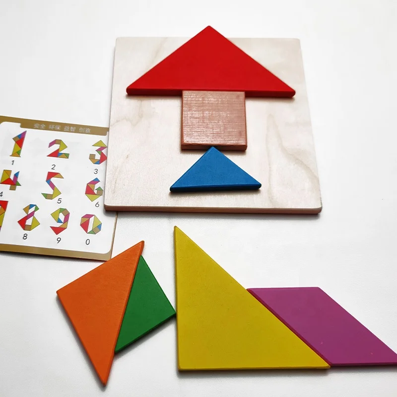 7 Pieces Colorful Educational Toys Wooden Pattern Blocks Games Wood Jiagsaw Puzzle Tangram For Kids