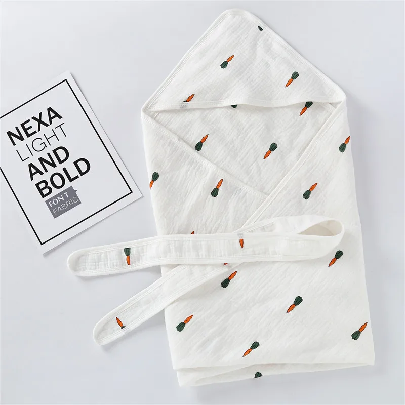 Dropshipping cotton newborn baby hospital muslin swaddle flannel plain receiving hoodie baby swaddle wrap blanket with belt