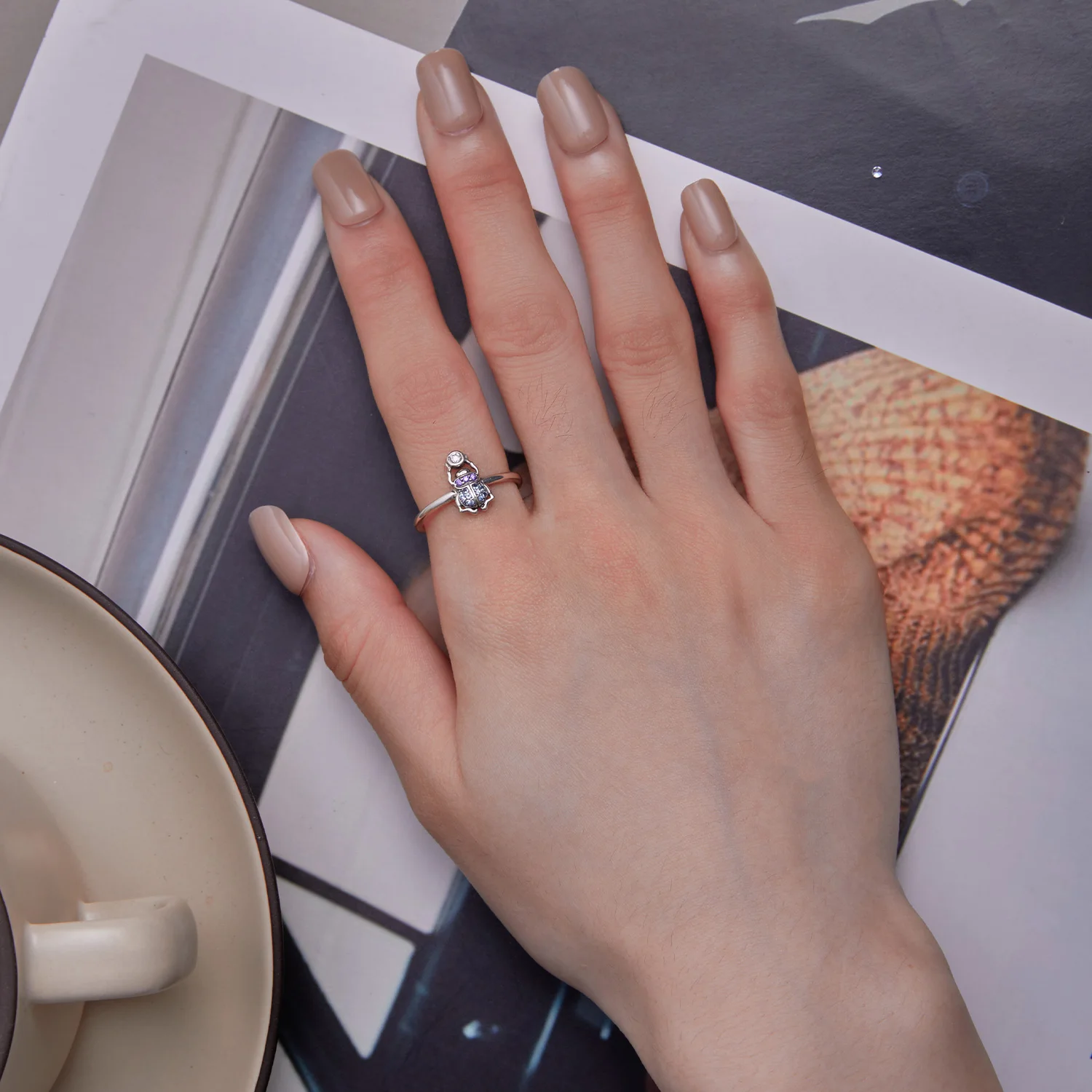 925 Sterling Silver Scarab Opening Ring Insect Adjustable Finger Ring for Women Pave Setting CZ Fine Jewelry SCR903