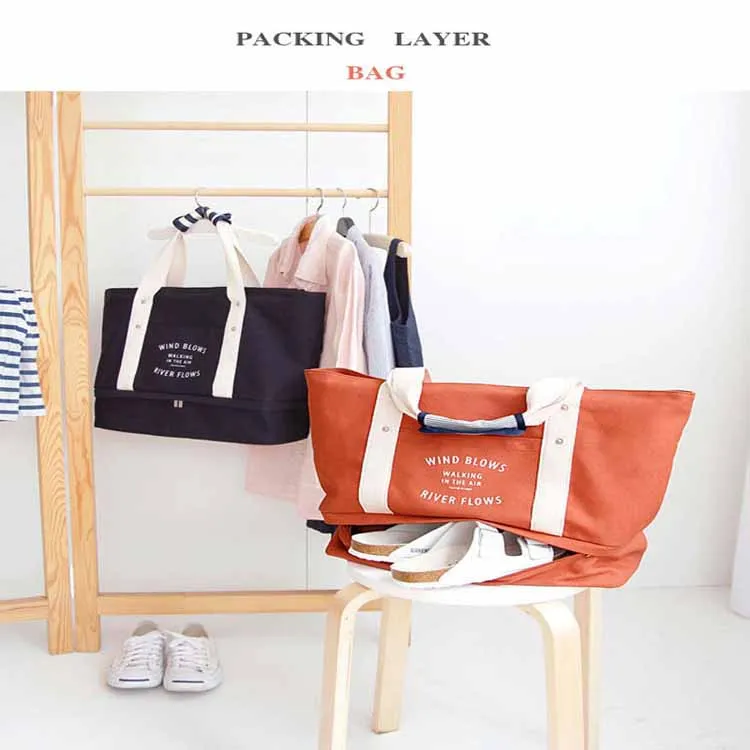 Multifunctional Large Capacity Canvas Duffel Bags With Shoes Compartment