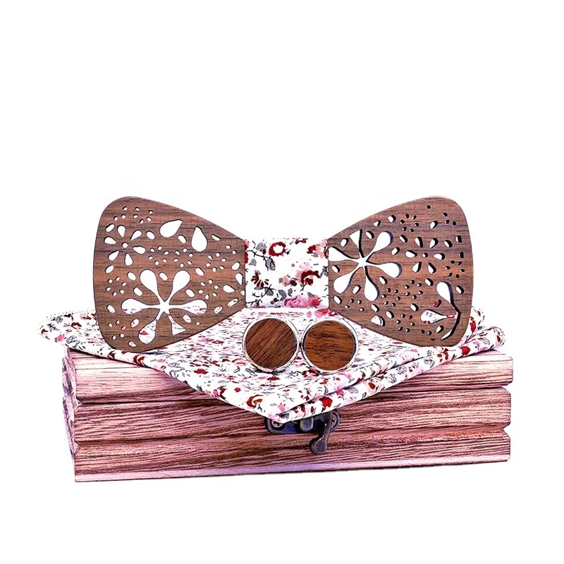 Solid wood firework hollow carved bow tie, hot wedding fashion gifts