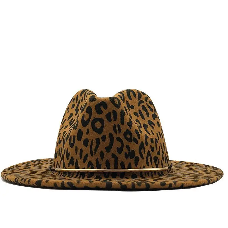 
Leopard Print fedora hat Hot Sale New Leopard Print Flat Brim Fedora Jazz Hat Wholesale Top Hat 