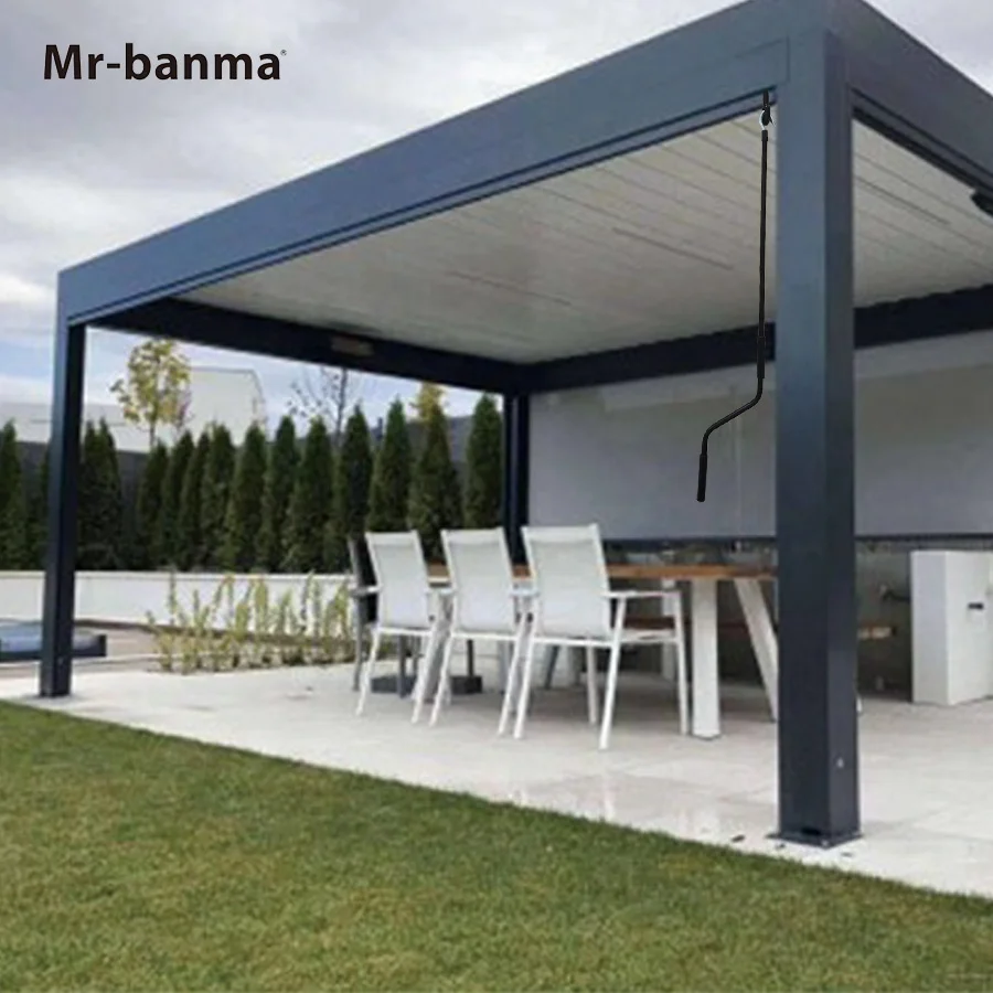 Customized Large Modern Two Post Roof Rideau Hotel Aluminum Pergola Kits Usa Manual 4x4 Pavilion Ready Made Para Ventana