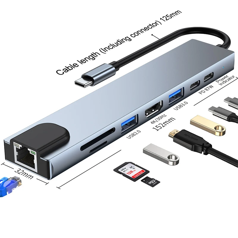 Multiport USB Hubs 3.0 Ethernet Card Reader PD Charging For MacBook OTG USB Type C Hub Dock Adapter