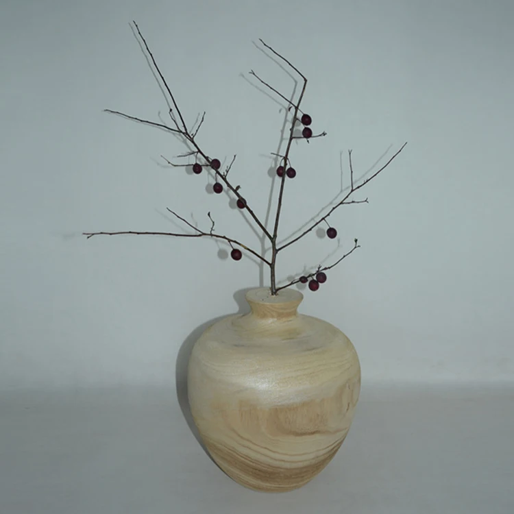 
Modern Natural Paulownia Wood Hand Made Round Tall Decorative Table Vase 