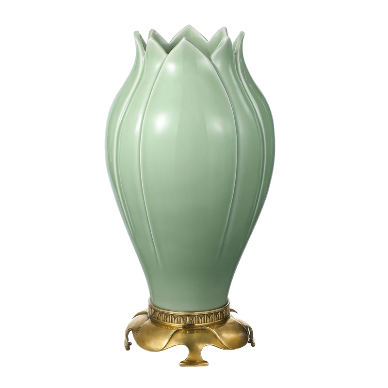 Wholesales Pastoral Home Decor Ceramic Simple Vase Lotus Vase  Porcelaine Blanche Rustic Golden White Ceramic Vase