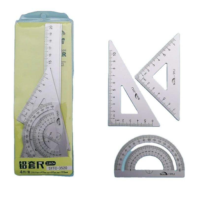 Многофункциональная металлическая линейка, 4 комплекта линейки из алюминиевого сплава 20 см, креативный набор линейки для студентов