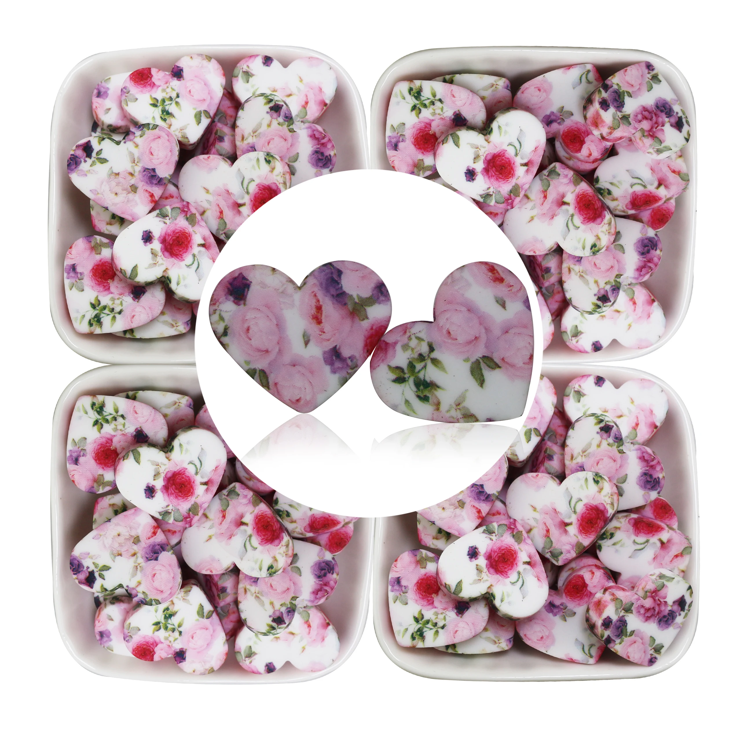 2024 New Arrival Valentines Day Love Flower Colorful Printed Loose Focal Beads Heart Print Cow Paw Silicone Beads For Pens