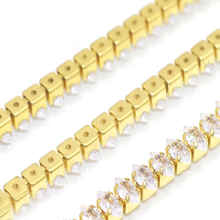 Jewelry Zircon Chain for Necklace Bracelet Waterproof Tarnish Free 18K Gold Plated Zirconia Copper Brass Chain for Necklace
