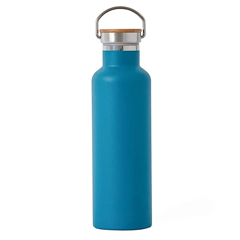 Free Sample Double Wall Stainless Steel Vacuum Hydro Sports Flask Outdoor Insulated Wide Mouth Water Bottle With Bamboo Lid