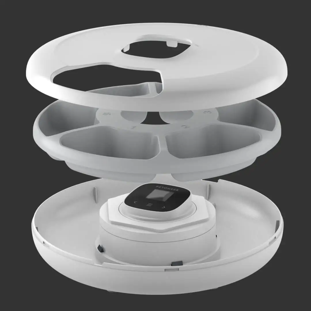 Six Meals Pet Feeder Hot Selling Pet Supplies Cat Treat Food Dispenser LED Display USB Type-C Support Batteries as Backup