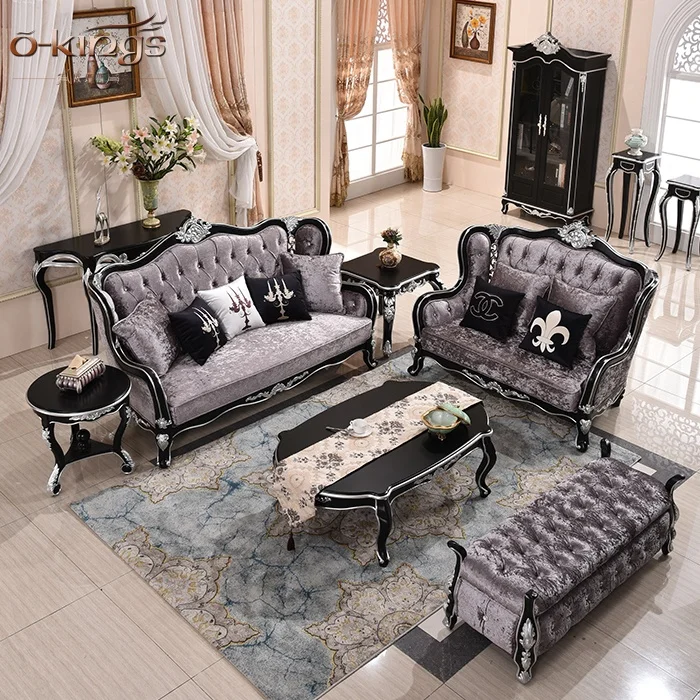 luxury living room furniture sofa set and gold  black fabric living room sofa set