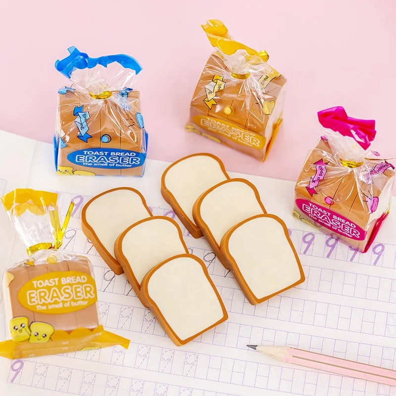 Creative Stationery Wholesale Toast Bread Shape Cute Eraser Set Kids Gift