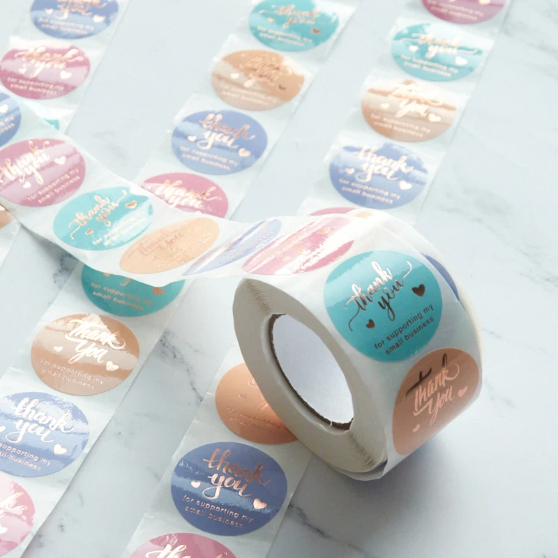 wholesale promotional self adhesive thank you stickers paper circle roll packaging labels