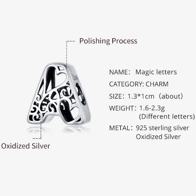 Wholesale Letter Alphabet Metal Beads for Silver 925 Bracelet Heart Pattern sterling silver bulk charms for jewelry making