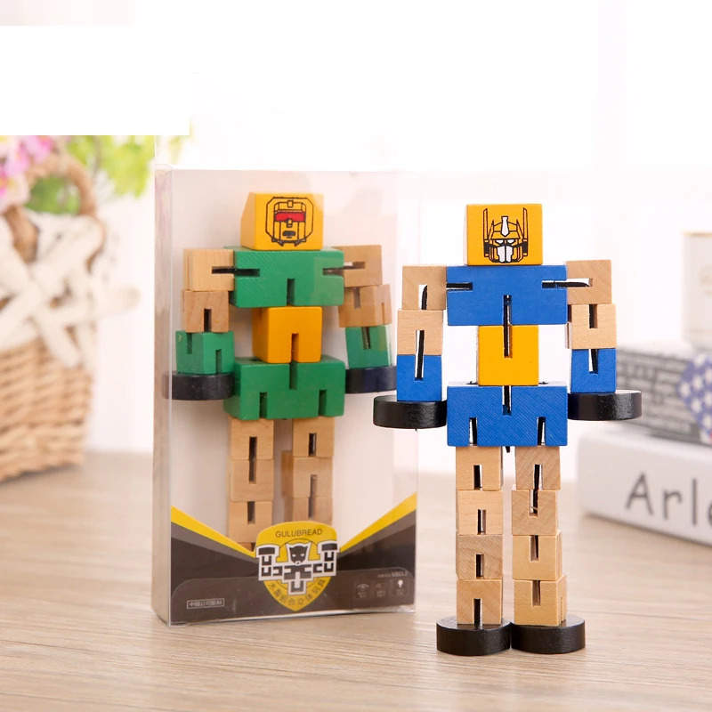 Factory new design wooden building blocks color robot children kindergarten educational early DIY manual toys