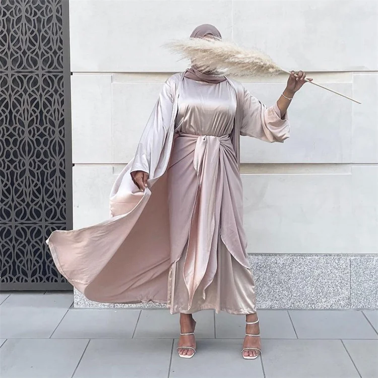 2022 Maxi Turkey Dubai Solid Color Two Piece Set Abaya Women Big Size Muslim Dress Kaftan Casual Abaya Dubai Long Sleeve