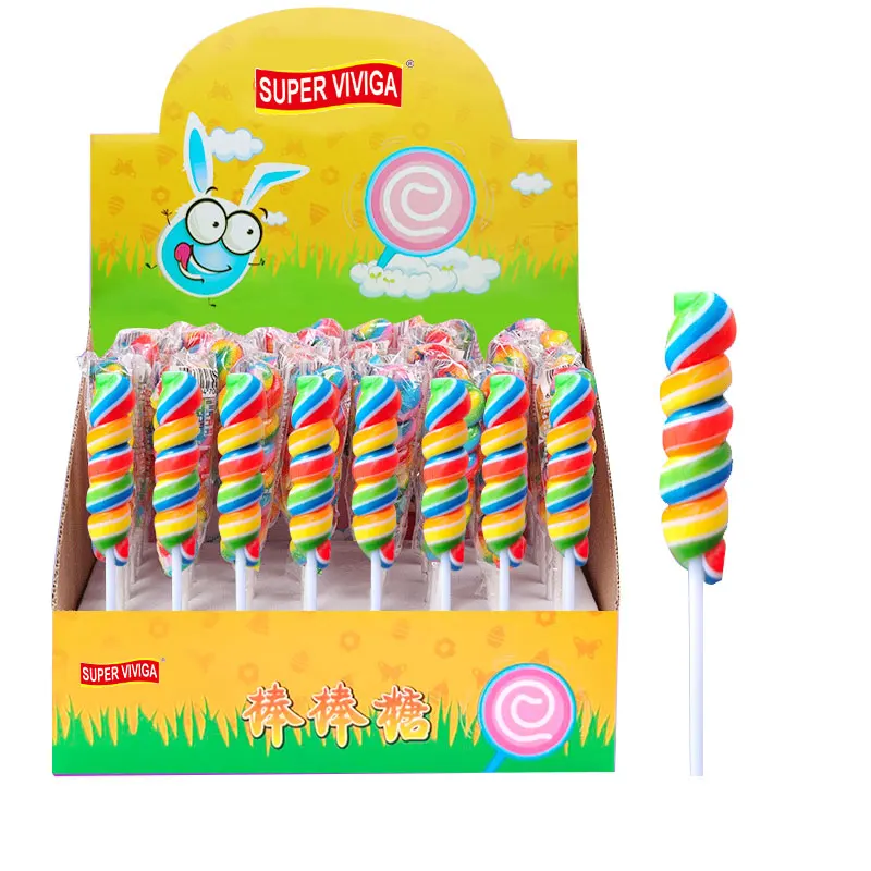 Halal Fruit Hard Candy Lolly Rainbow Assorted Fruit Flavor Sweet Spiral Lollipop Twist Hard Candy Manufacturer