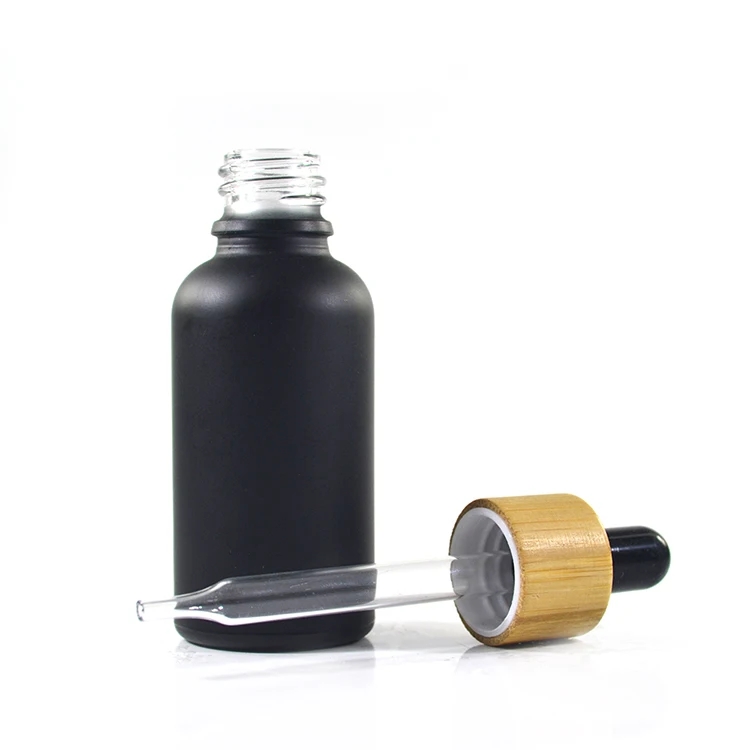CBD glass pipette bottle  5ml 10ml 15ml 30ml 50ml 100ml essential oil serum matte black glass dropper bottle with bamboo lid