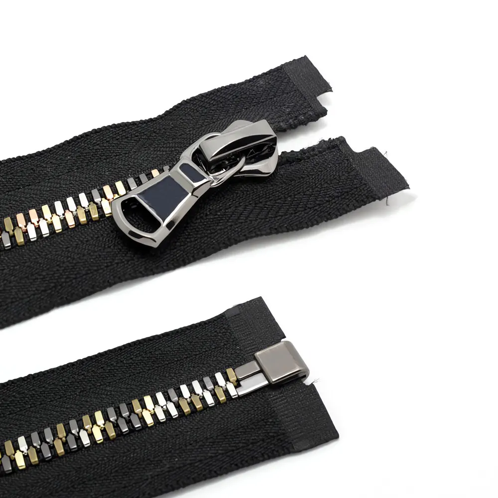 High Quality Five Colors Tooth Metal Zipper Corn Shape Teeth Brass Zipper Metal Zipper For Leather Jacket