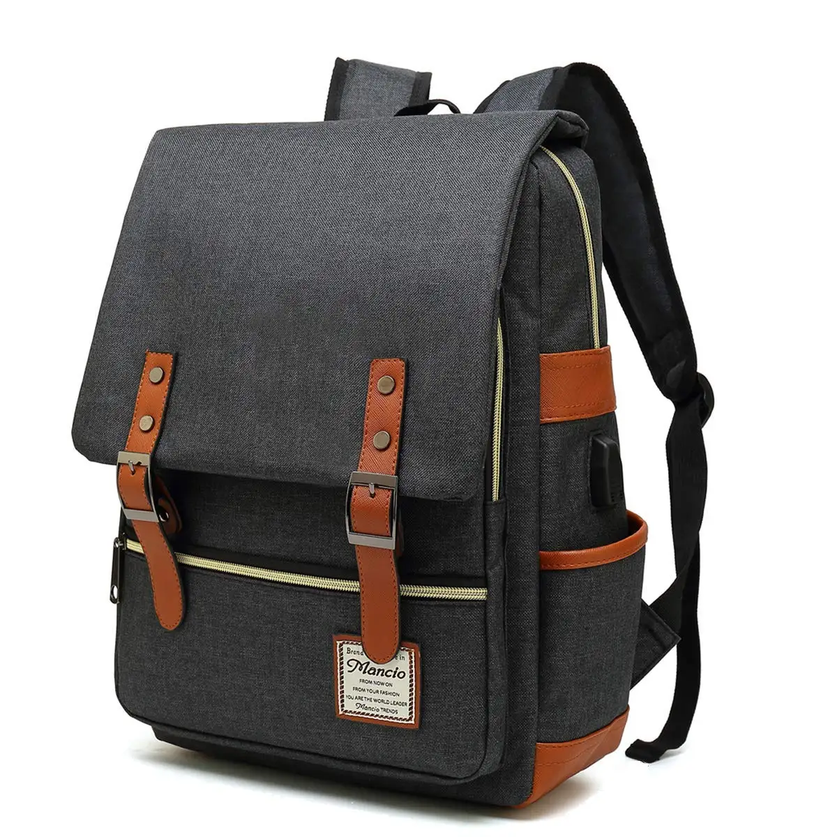 Custom Travel Vintage Canvas Backpack USB Port Laptop Backpack Outdoor School College Backpack