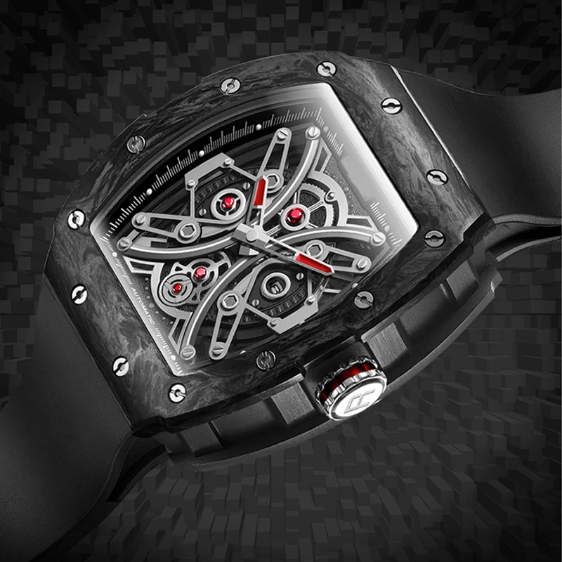 
OEM Accept Richard Mille Square Mechanical Watch Watch Replika Richard Mille Skull Watch Waterproof For Man 