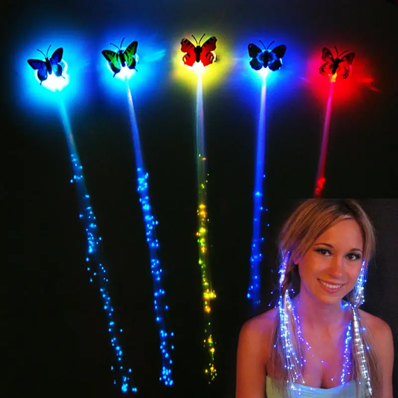 Colorful Butterfly Light Braids Led Wigs Glowing Flash Led Hair Braid Clip Hair Decoration Light Up  Festival Hair Accessories