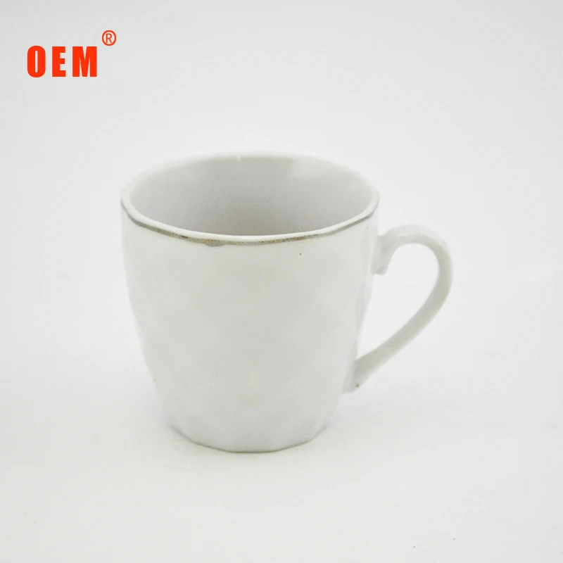 Hot selling custom travel embossed white ceramic coffee mug for Dubai