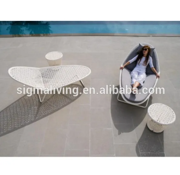 Outdoor furniture leisure way white rattan beach sun lounger