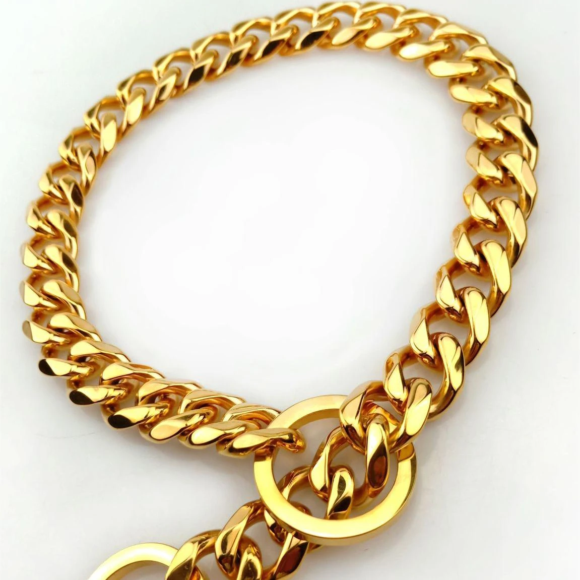 15mm stainless steel dog chain real vacant gold -plated snake chain mirror polishing training  dog collar P chain dog collar