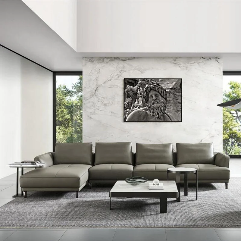 Modern Simple Combination Furniture, Customizable Color, Living Room Leather Sofa Metal 1 Piece GENUINE Leather Set Nordic Sofa