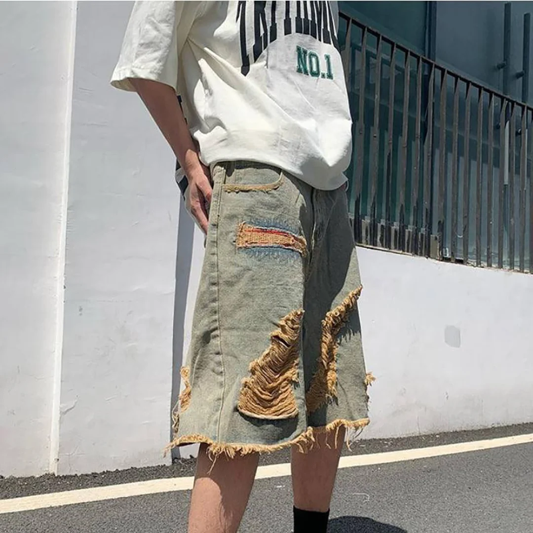 High Quality Wholesale Ripped Destroyed Distressed acid wash shorts Hole Denim Shorts Blue Male Men Fashion Casual Jeans Short