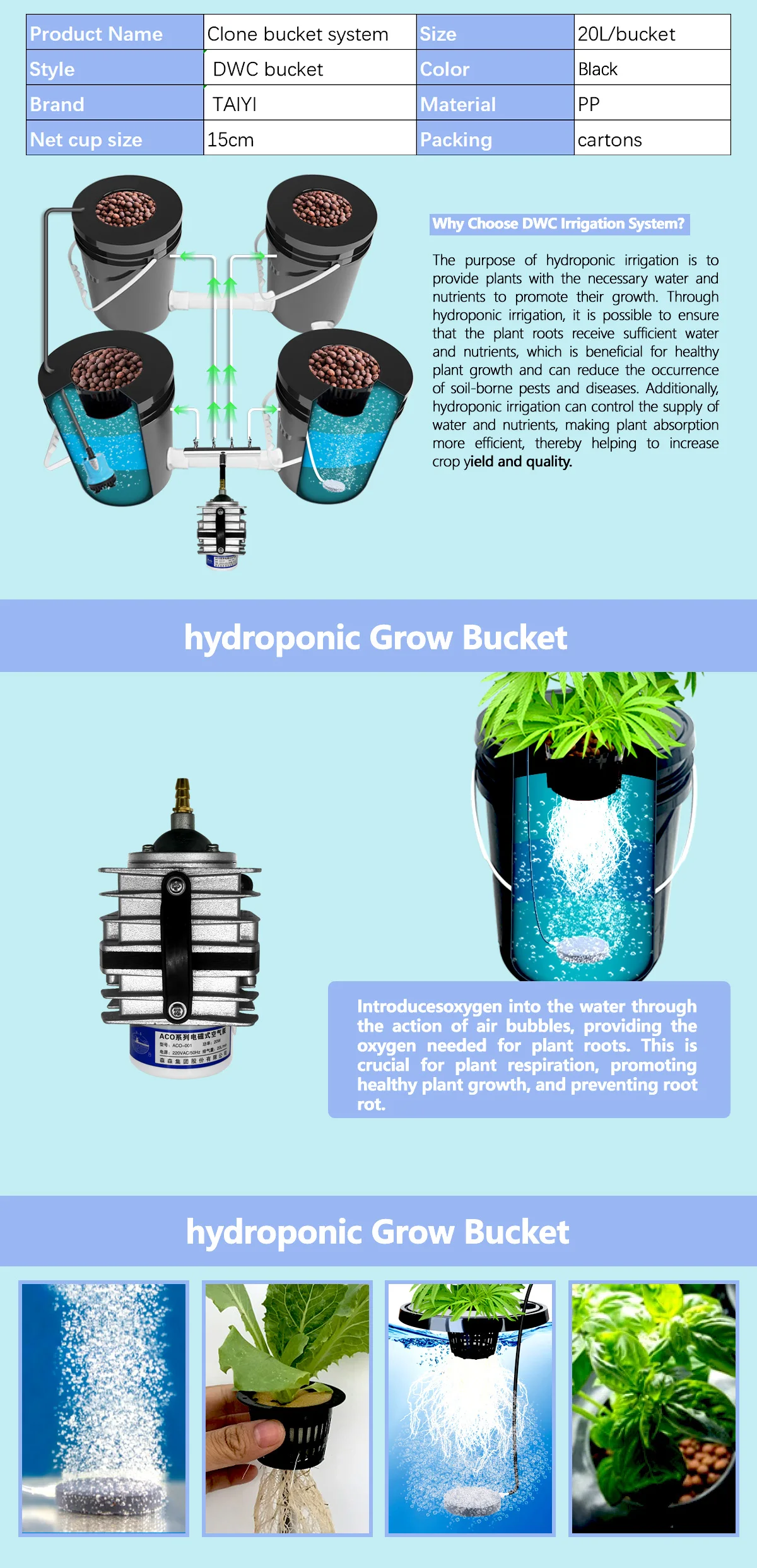 Hydroponic System 5 Gallon 4 6 8 16 Buckets Deep Water Culture Growing Bucket Hydroponics Grow Kit with Pump Air Stone