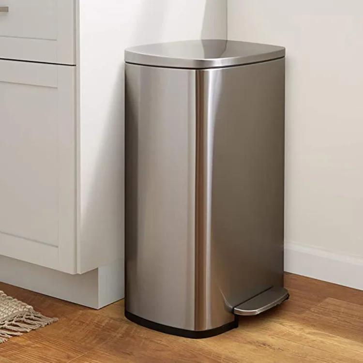 Stainless Steel Trash Satin Nickel  Soft-Close Stainless Steel Trash with Foot Pedal