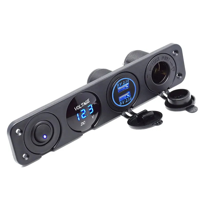 Waterproof LED Voltmeter Cigarette Lighter Socket Splitter Toggle Switch usb charger panel for cars boat Marine RV Golf Cart ATV