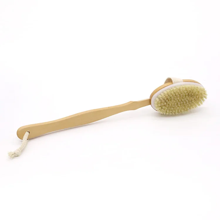 Classic Magic top quality Removable bath brush Lotus Wood 100%natural Boar Bristle men dry brushing body brush with long handle