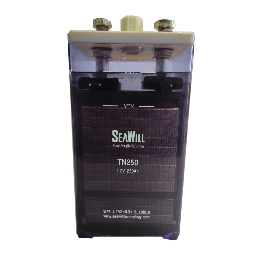 Rechargeable Nickel Iron NI Fe Battery 1.2v 250Ah TN250 With ABS case Blue Transparent Case.