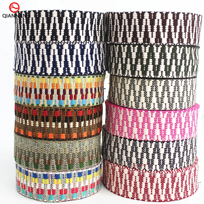 38mm National Style Jacquard Webbing Colorful cotton Ribbon For Garments Shoes Bags Belt Hat Decoration Headwear Accessories