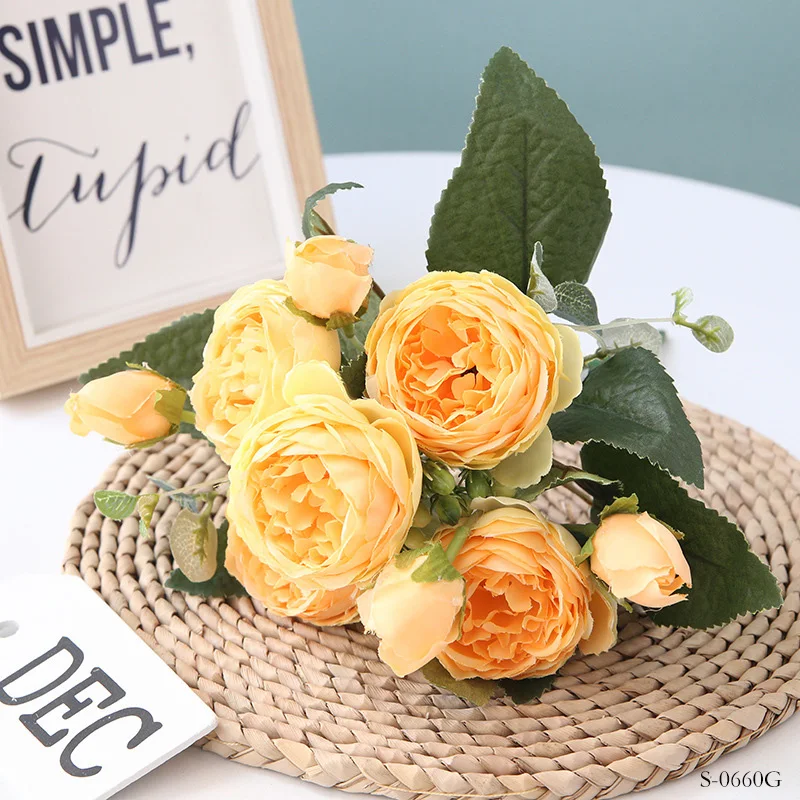 5 Head Silk Artificial Flower Bouquet Decorative Rose Peony Flower Home Decor Wedding Flower Decoration