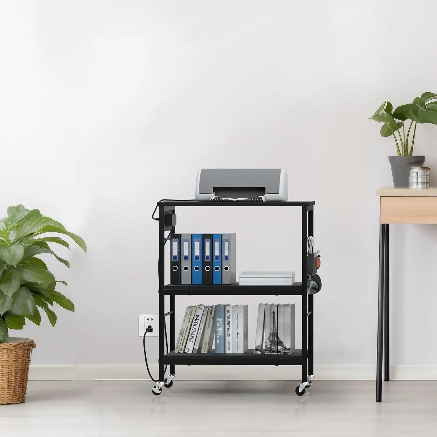 Multifunctional Kitchen Shelf Stand Microwave Holder Bakers with Storage Shelf rack Side Table with Charging Station