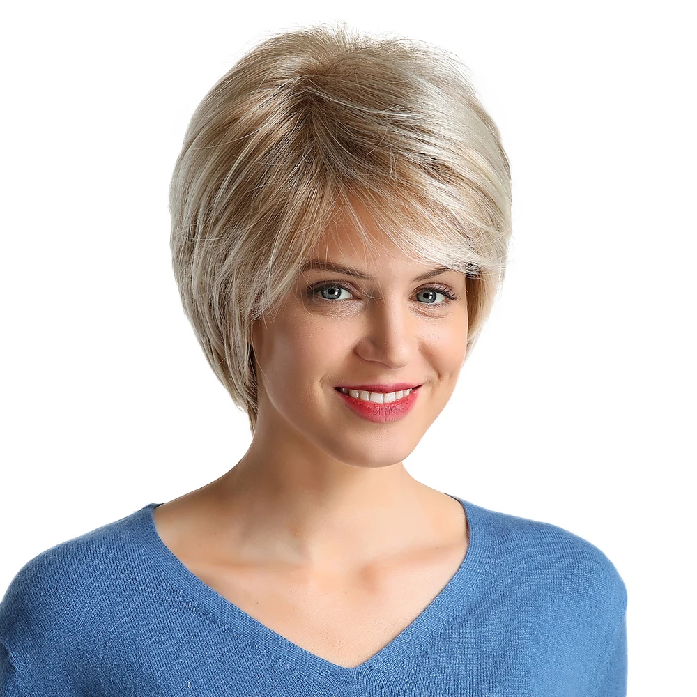 BVR short light blonde color synthetic hair fringes cheap price synthetic hair wigs