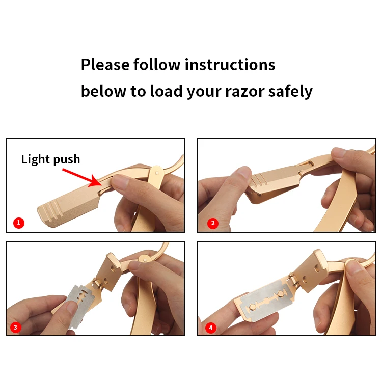 Gold Professional Facial Straight Barber Razor Holders Aluminium Alloy Folding Blade Razor Beard Shaving Tools