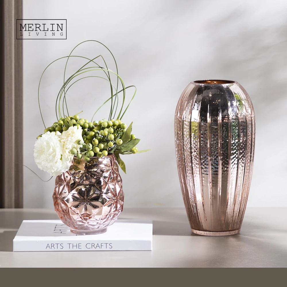 Роскошная стеклянная ваза Merlin из розового золота, украшение для стола, стеклянная ваза, декор для скандинавской вазы
