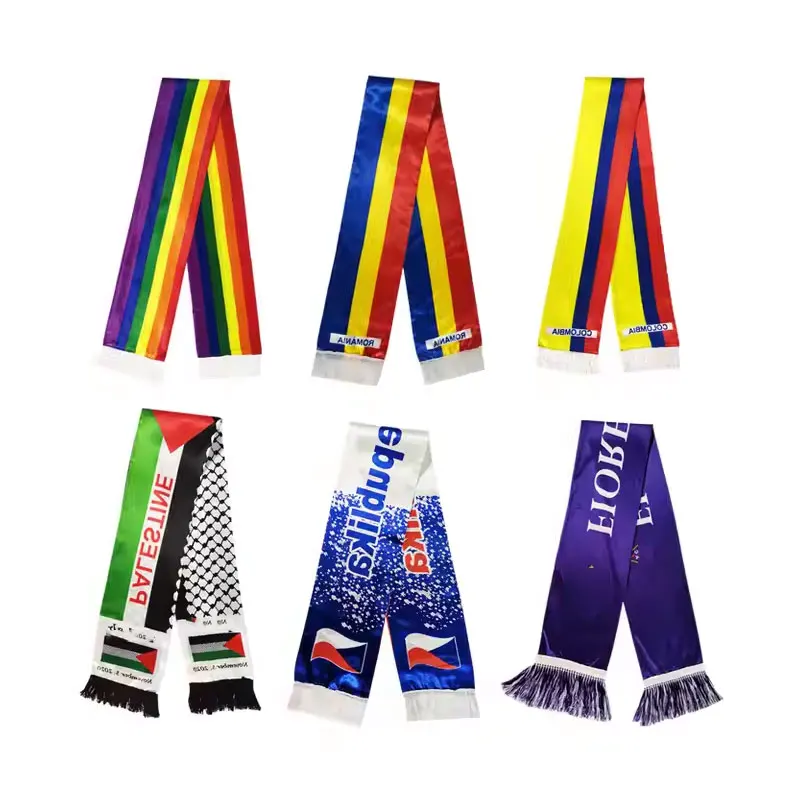 NO MOQ Custom Design Satin Football Scarf Fan Club Sports Cheering Basketball Volley Ball Event Advertising National Day Scarf