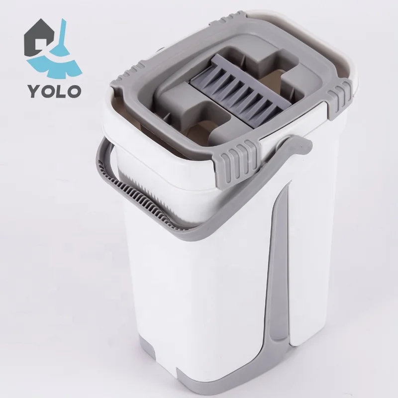 Balai Serpillere et Seau Essoreur Seau a Vadrouille Serpillere Rotatif avec Vadrouille Plate et Tampon en Microfibre Flat Mop