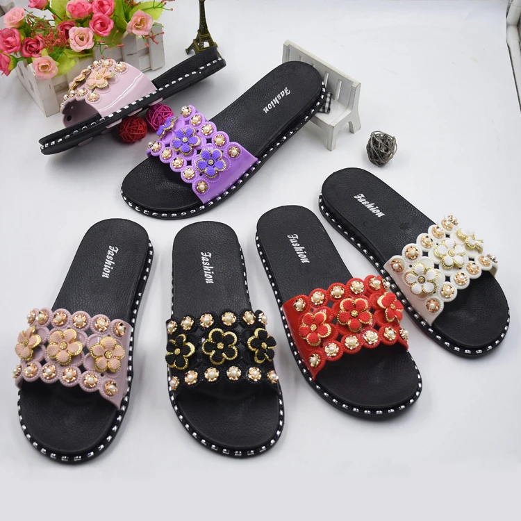 High Quality Outdoor Floral Custom PVC Footwear Slides Women Open Toe Flowers Slippers  with Low Price